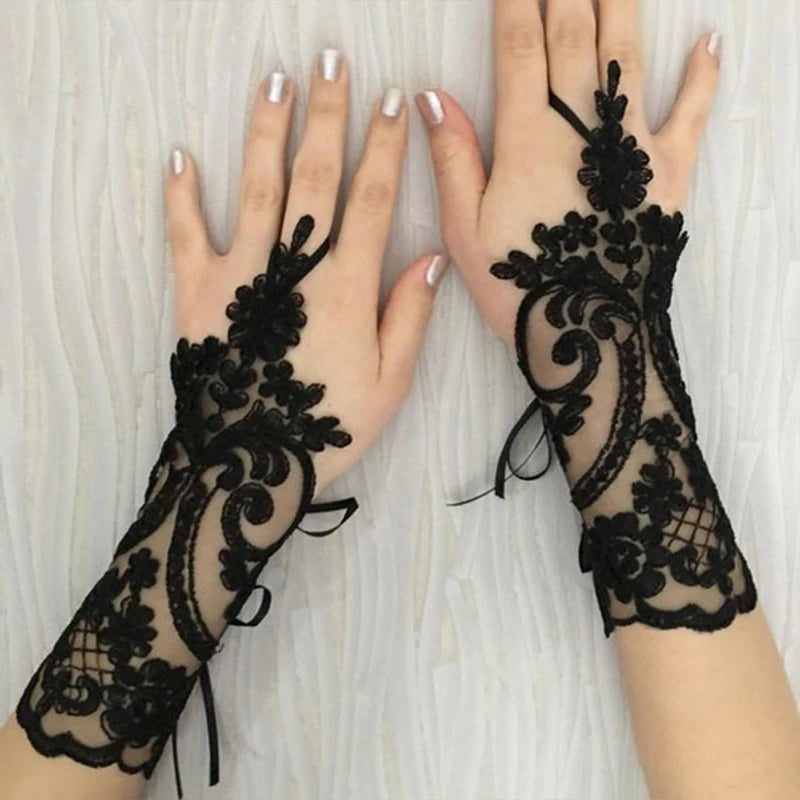 Wedding Fingerless Lace Gloves White Black Glam Party Accessory 💖✨