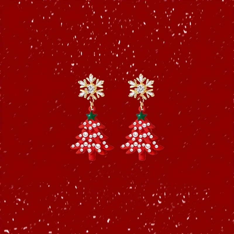 Snowflake Zircon Christmas Tree Earrings For Women Cute Festive Jewelry ❄