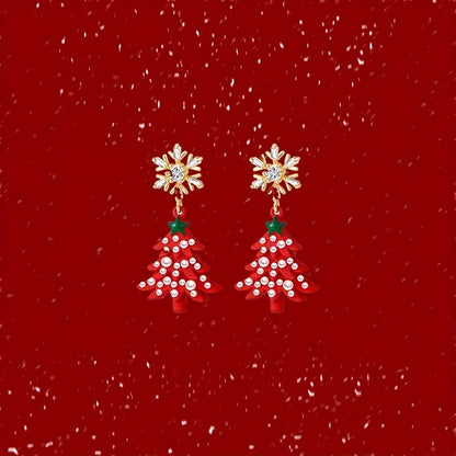 Snowflake Zircon Christmas Tree Earrings For Women Cute Festive Jewelry ❄