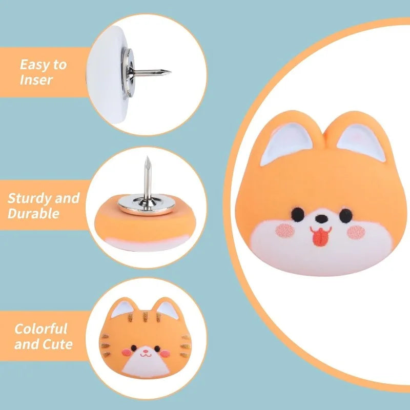 Kawaii Cat & Dog Push Pins Set 🐾 | 14 Adorable Resin Thumb Tacks for Cork Boards, Maps & More! 🐱✨