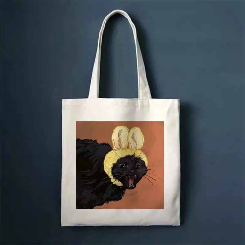 🐾 Whimsical Cat Canvas Tote 🌈 - Cute & Eco-Friendly Shopping Bag for Trendy Girls 🛍️✨ - Pixie Quill