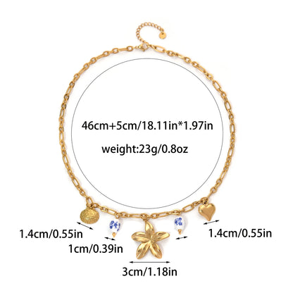 Blue And White Porcelain Flower Shell Heart Pendant Necklace For Women  💙🌸