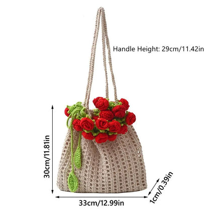 Rose Crochet Handbag Cute Spring Knitted Shoulder Bag Floral Bloom 🌸💖