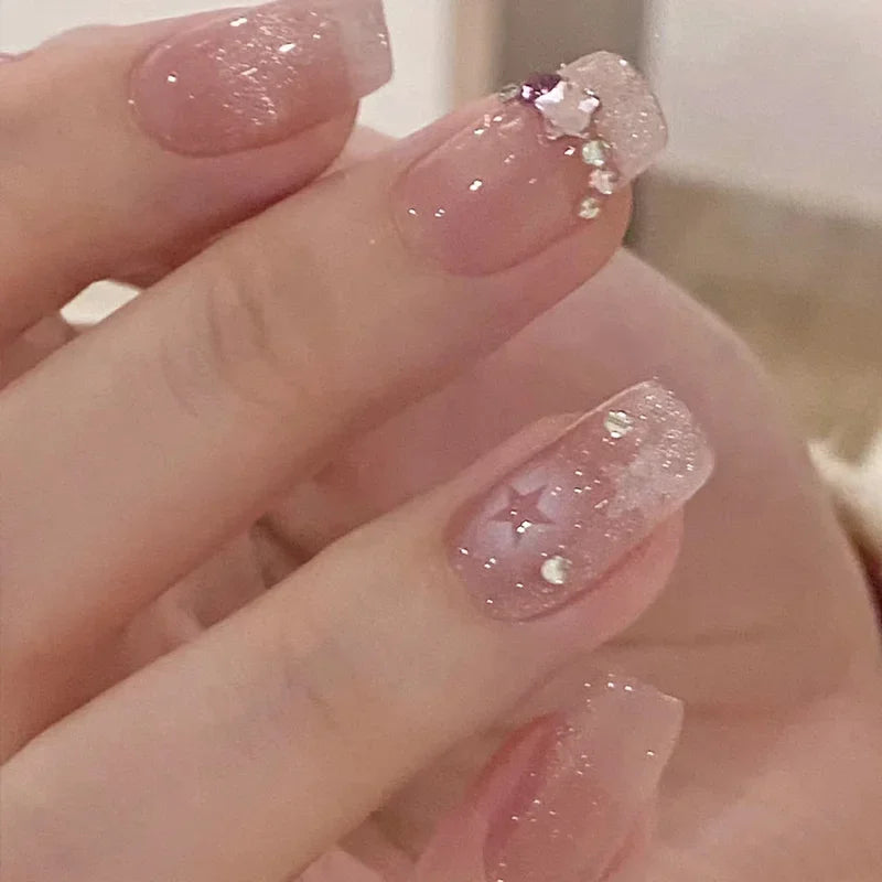 Kawaii 24pcs Pink Butterfly Press-On Nails 🦋💖 | Jelly Gel False Nail Tips for Lovely Girls 🌸✨ with Easy Application Tools