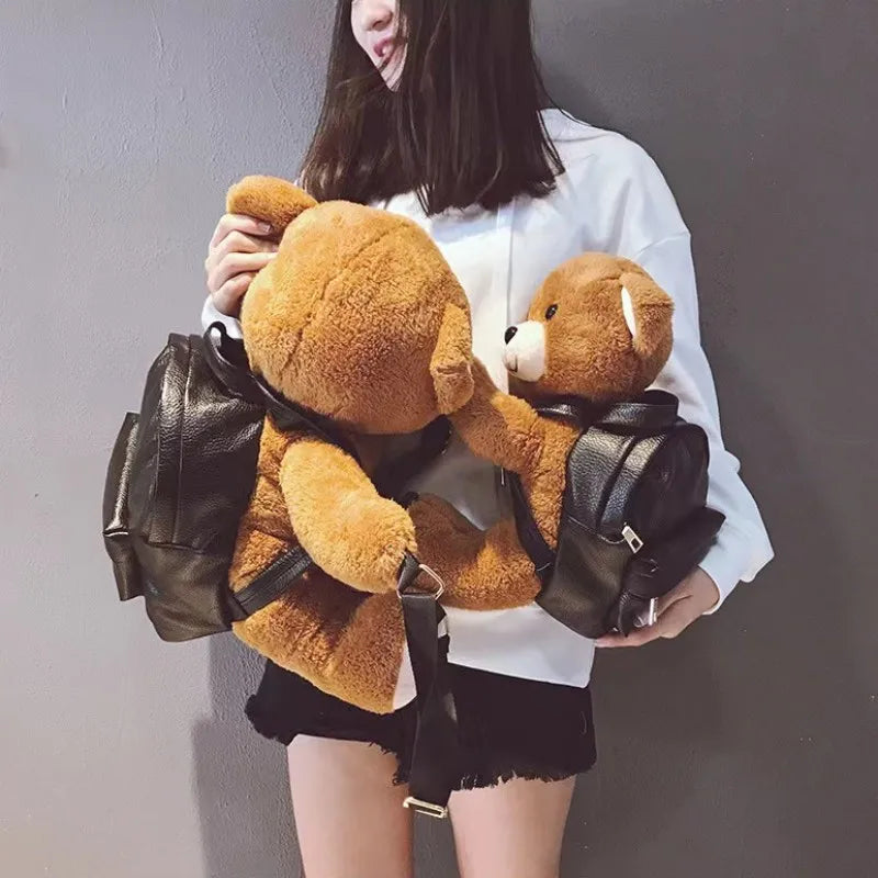 Kawaii Bear Backpack 🐻✨ | Adorable Plush Motorcycle Design for Girls | Soft Stuffed Animal Bag 30/45cm 🎒💖