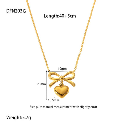 Kawaii Bow Heart Pendant Necklace 💖✨ | Dainty 18K Gold Plated Stainless Steel Jewelry for Women 🌟🎀