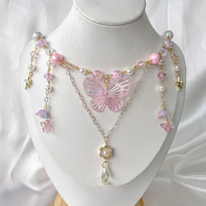 Kawaii Beaded Butterfly Charm Necklace 🌸✨ | Adjustable Trendy Pendant for Women 🦋💖