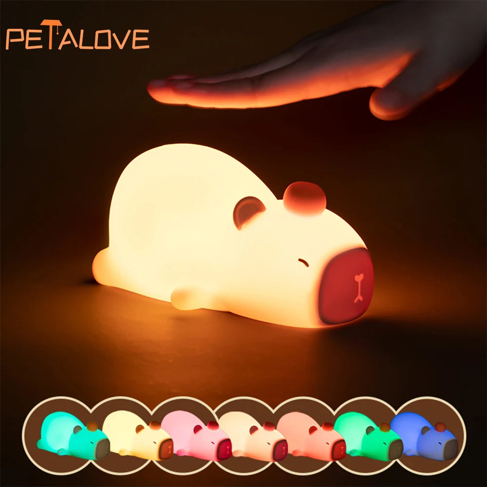 Adorable Capybara Night Light 🌟 | Kawaii Silicone Bedside Lamp 🐾 | USB Rechargeable Animal Glow for Kids' Rooms 🌙✨