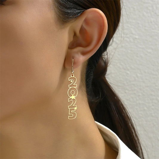 Kawaii 2025 Heart & Star Earrings ✨💖 Trendy Digital Symbols for New Year Celebrations! 🎉👂