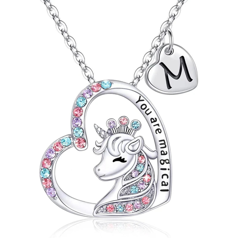 ✨ Kawaii Unicorn Initial Necklace 🦄 - Magical Horse Pendant for Girls 🎉 Perfect Birthday Gift! 🌈