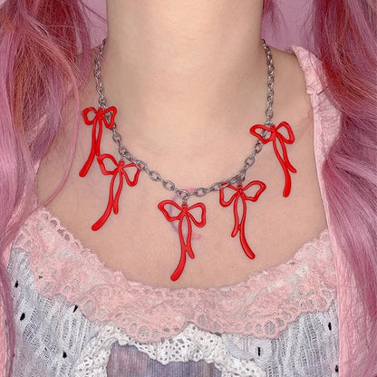 Adorable Bowknot Bling ✨💕 Pink Punk Choker Necklace for Trendy Girls! 🎀✨