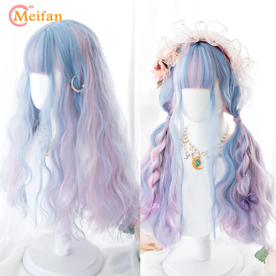 Kawaii Ombre Pink & Blonde Long Straight Wig 🎀✨ - Cute Lolita Cosplay Hair for Parties & Halloween! 🌸🖤
