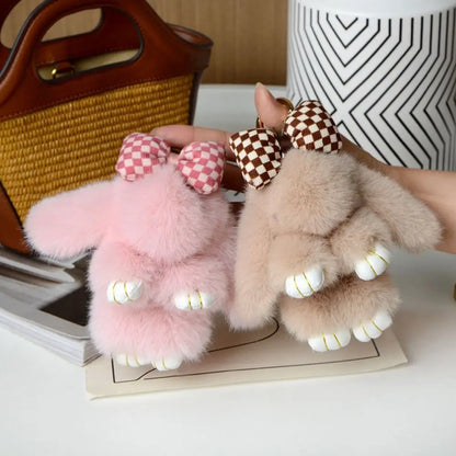 Plush Bunny Keychain Cute Bowknot Fur Rabbit Toy Charm 🐰✨