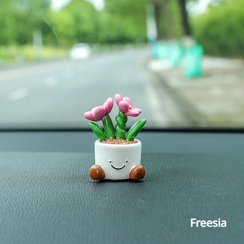 Kawaii Flower Pot Elf 🌸✨ - Adorable Resin Car Interior Decor & Desktop Ornaments 🚗🌼