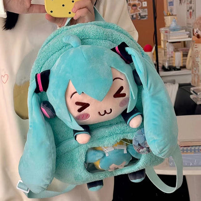 Hatsune Miku Plush Backpack Embroidered Anime Bag Large Capacity Storage 🎒💖