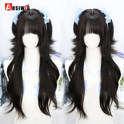 Cute Ombre Blonde & Black Double Ponytail Lolita Wig 🎀✨ - Kawaii Cosplay Hair with Bangs for Harajuku Style! 💖👸