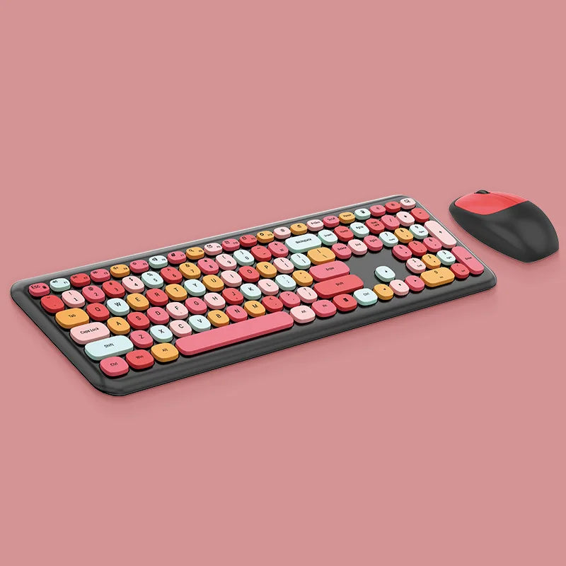 Kawaii Colorful Macaron Wireless Keyboard & Mouse Set 🍫✨ - Cute & Silent for Girls!