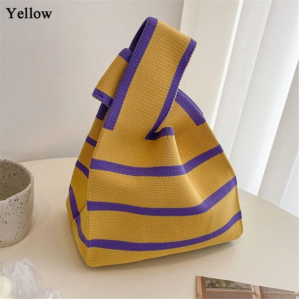 Kawaii Knitted Stripe Wrist Bag 🌈✨ | Adorable Large-Capacity Tote for Trendy Shopping 👜💕
