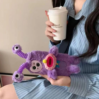 Kawaii Little Monster Plush Phone Case for iPhone 📱✨ - Soft, Glowing & Adorable! 🦖💖