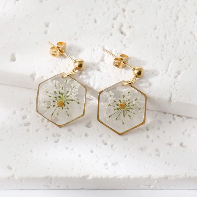Elegant Pressed Flower Earrings For Women Natural Blue Floral Drop Earrings Handmake Epoxy Resin Plant Earring Jewelry Wholesale