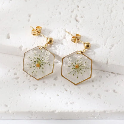 Elegant Pressed Flower Earrings For Women Natural Blue Floral Drop Earrings Handmake Epoxy Resin Plant Earring Jewelry Wholesale