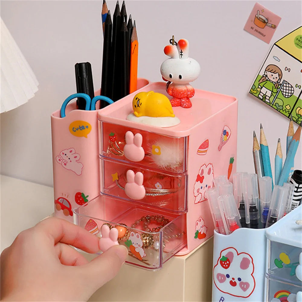 Kawaii Bunny Desktop Organizer 🐰✨ – Cute Storage Box for Stationery & Cosmetics 🌸🖊️