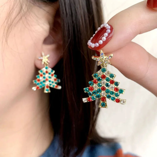 Sparkling Christmas Tree Earrings For Women Multicolor Zircon Drop Earrings 🎄✨