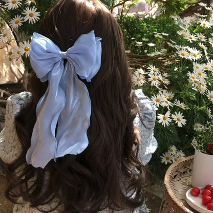 ✨Sweet Blue Satin Bowknot Hair Clip 🎀 Big Ribbon Barrette for Adorable Hairstyles 💖