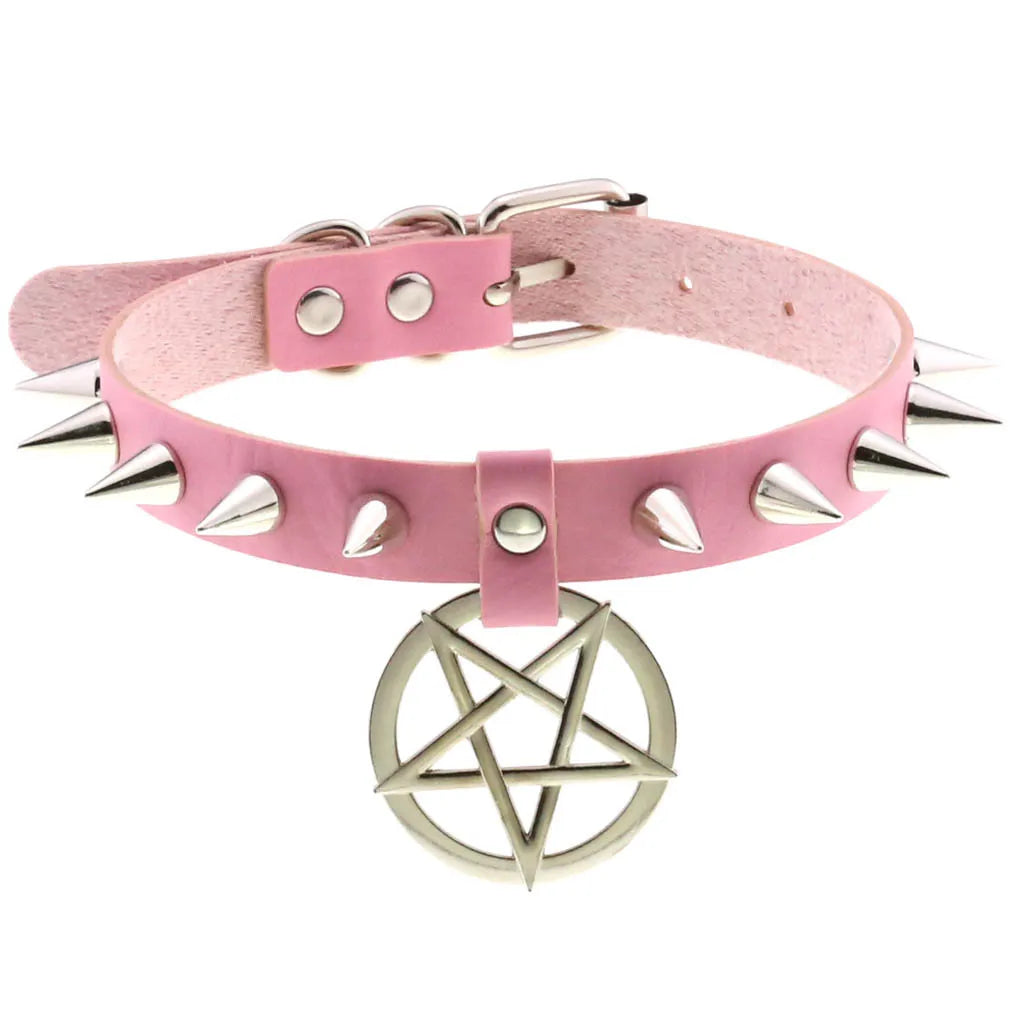 Pink Lace Leather Choker With Heart Pendant, Punk Gothic Style ✨💗