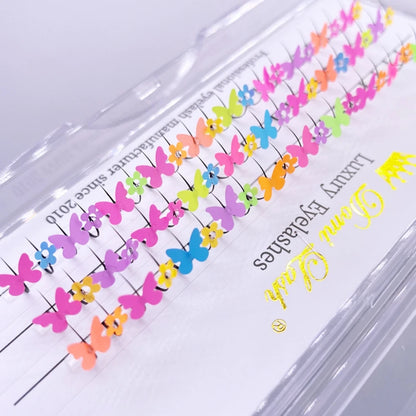 Whimsical Butterfly Glitter Lashes 🦋✨ - Colorful & Fluorescent Individual Extensions for Magical Makeup! 🌈💖