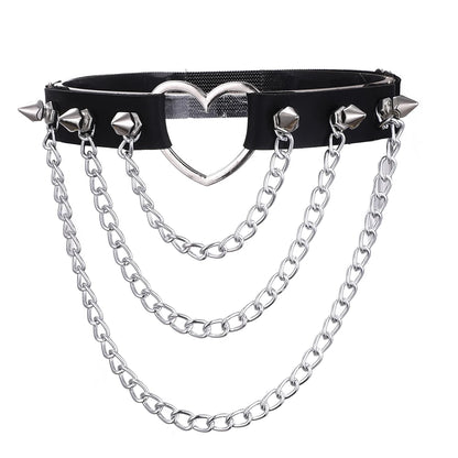 Kawaii Heart Thigh Garter 🎀✨ | Spiked Leather Leg Chain Harness for Trendy Girls 💖🖤