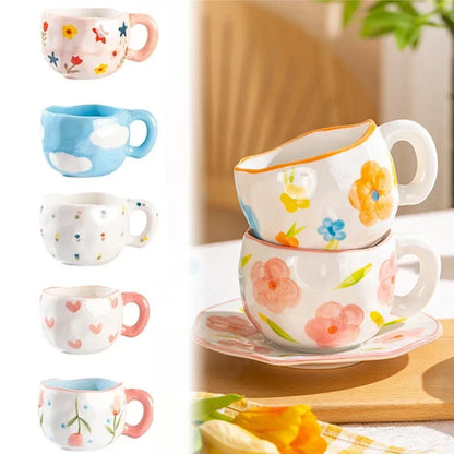 Whimsical Flower Heart Ceramic Mug 🌼💖 - Adorable Irregular Cup for Coffee, Tea & Juice! Perfect Gift for Kids & Girls!