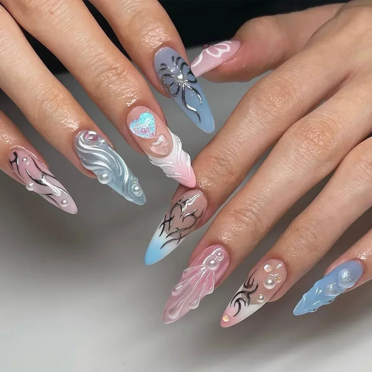 Kawaii Strawberry Bear Nail Art Set 🍓🐻 | 24 Adorable False Nails for Women & Girls ✨