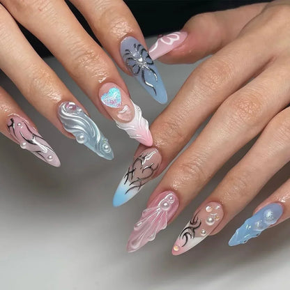 Kawaii Strawberry Bear Nail Art Set 🍓🐻 | 24 Adorable False Nails for Women & Girls ✨