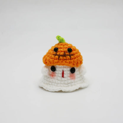 Whimsical Pumpkin Ghost Keychain Plush Crochet Doll For Halloween Decor 🎃👻🧶