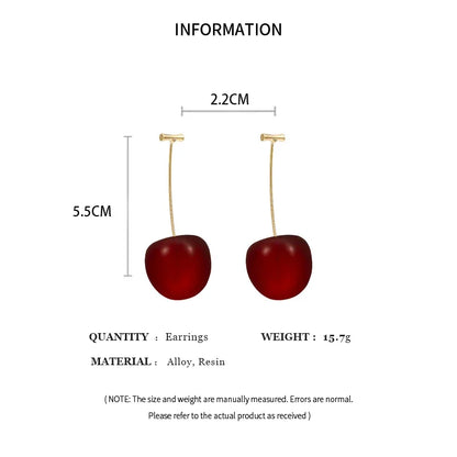 Kawaii Sweet Cherry Drop Earrings 🍒✨ | Cute Resin Fruit Jewelry for Women | Fashionable Party Accessories & Gifts! 🎉