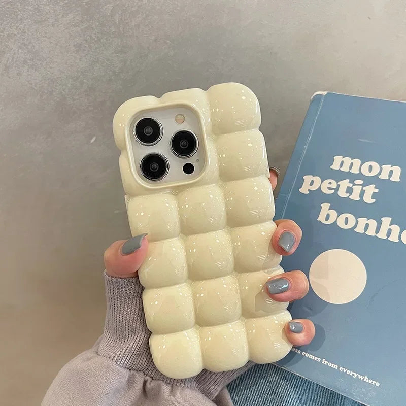 Kawaii 3D Block Lattice iPhone Case 🎀🍬 | Shockproof Soft Silicone Cover for iPhone 11-16 Pro Max ✨