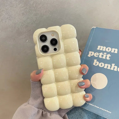 Kawaii 3D Block Lattice iPhone Case 🎀🍬 | Shockproof Soft Silicone Cover for iPhone 11-16 Pro Max ✨