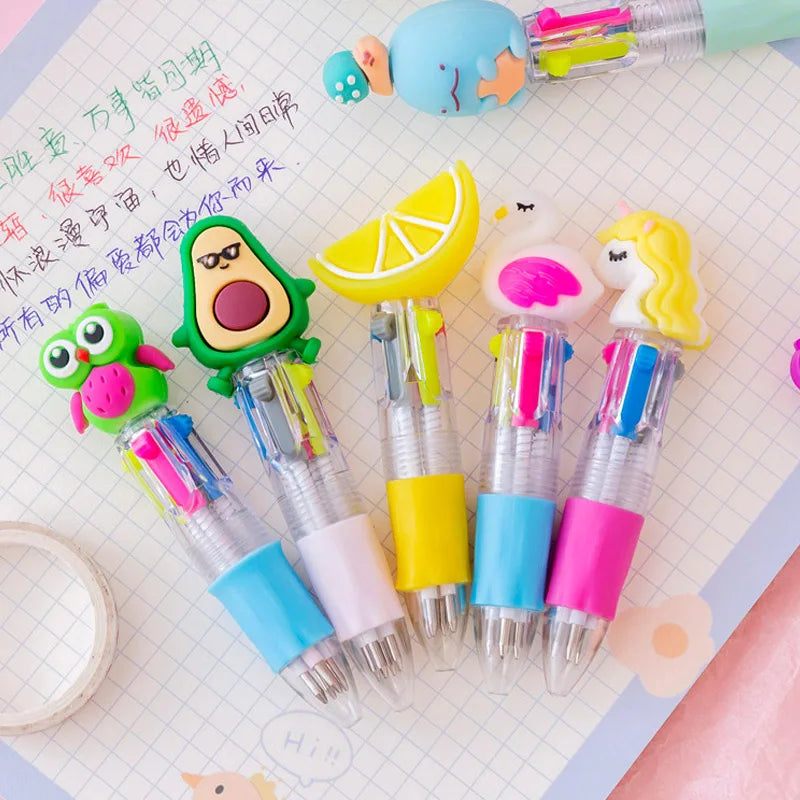 Kawaii Mini 4-Color Ballpoint Pens 🎨✨ | Cute Stationery Set for Kids & Girls | Adorable Office & School Supplies 🖊️💖