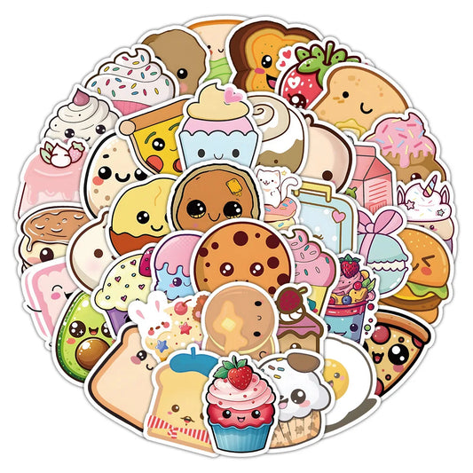 Kawaii Dessert MeMe Stickers 🍰✨ - 10/30/60PCS Cute Food Cartoons for DIY Diaries, Laptops, Phones & More! 🎨🛹