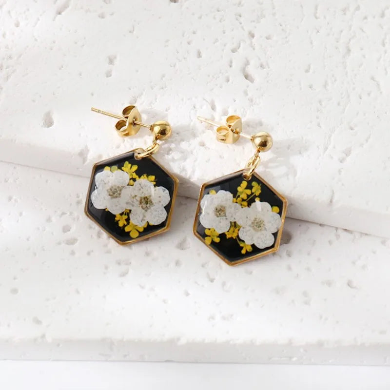 Elegant Pressed Flower Earrings For Women Natural Blue Floral Drop Earrings Handmake Epoxy Resin Plant Earring Jewelry Wholesale
