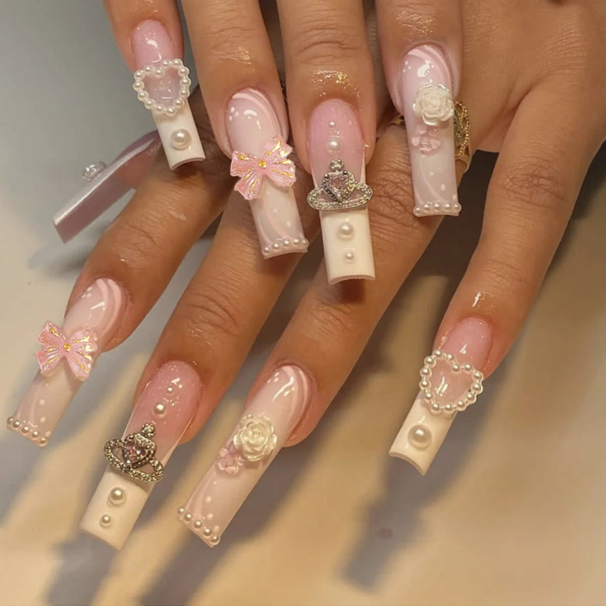 Kawaii Pink Bow Ballet Coffin Press-On Nails 🎀✨ - 24 Pcs Full Cover Magic!