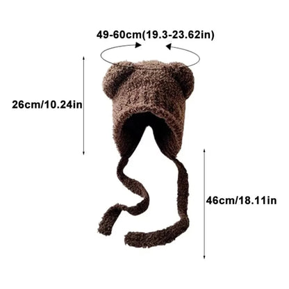 Kawaii Bear Ear Knitted Wool Hat 🐻❄️ | Cozy Winter Bomber Cap with Lace-Up Design for Warmth!