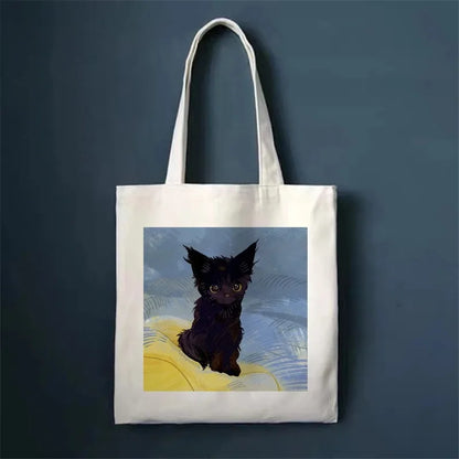 🐾 Whimsical Cat Canvas Tote 🌈 - Cute & Eco-Friendly Shopping Bag for Trendy Girls 🛍️✨ - Pixie Quill