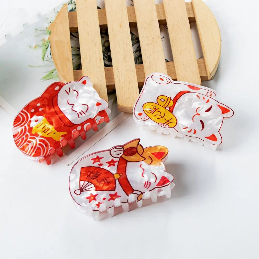 Kawaii Cat Magic ✨ Large Acetate Hair Claw Clip 🐱🎀 Lucky Shark Clip for Stylish Ponytails!