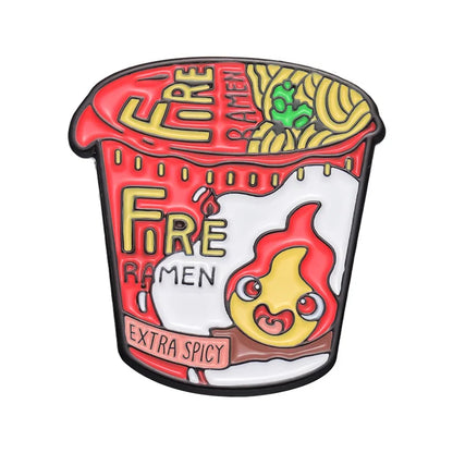 Kawaii Fire Demon Ramen Enamel Pins 🍜✨ Custom Cartoon Brooches for Kids 🎒 Adorable Anime Jewelry Gift