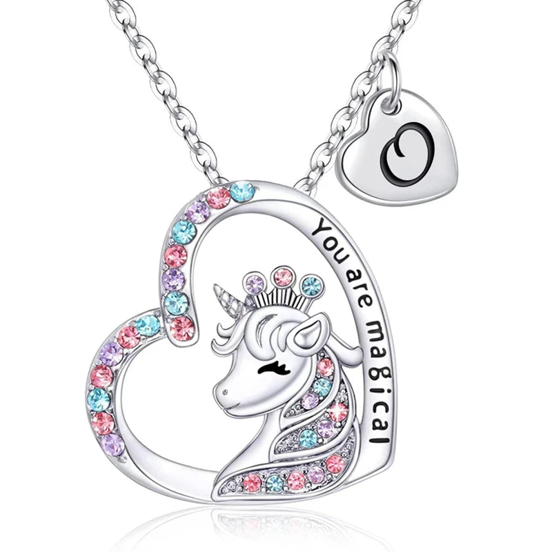 ✨ Kawaii Unicorn Initial Necklace 🦄 - Magical Horse Pendant for Girls 🎉 Perfect Birthday Gift! 🌈