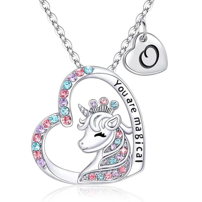 ✨ Kawaii Unicorn Initial Necklace 🦄 - Magical Horse Pendant for Girls 🎉 Perfect Birthday Gift! 🌈