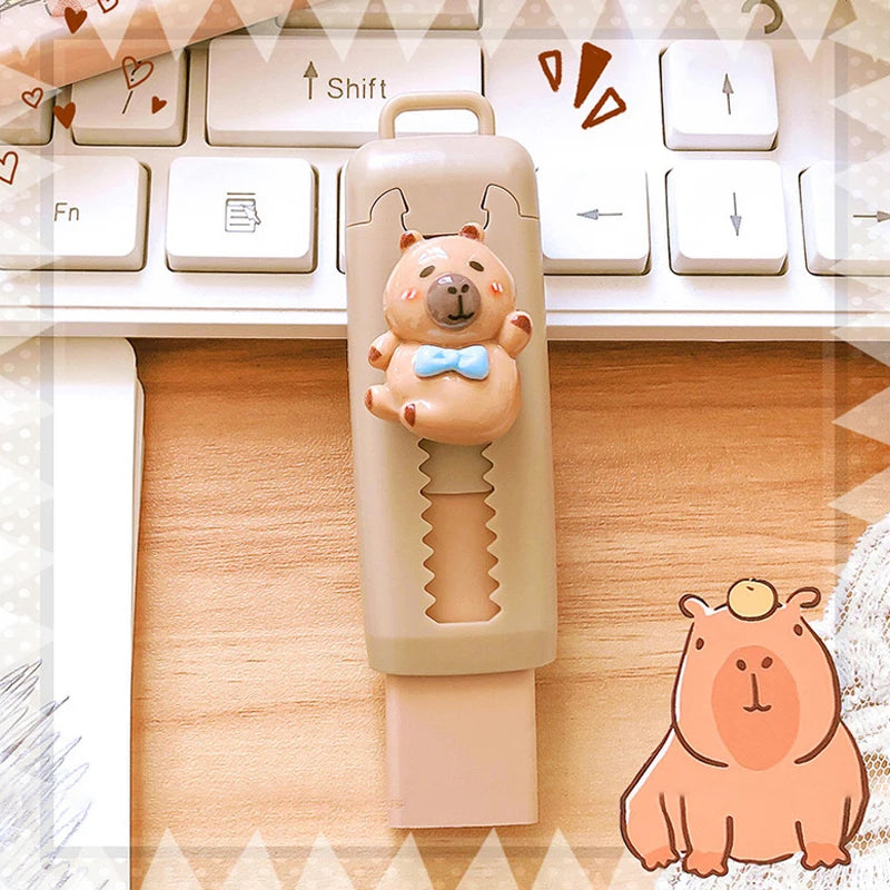 Kawaii Push Pull Capybara Eraser Cute Funny Pencil Rubber Kids Telescopic Eraser Office Supplies School Stationery Gift