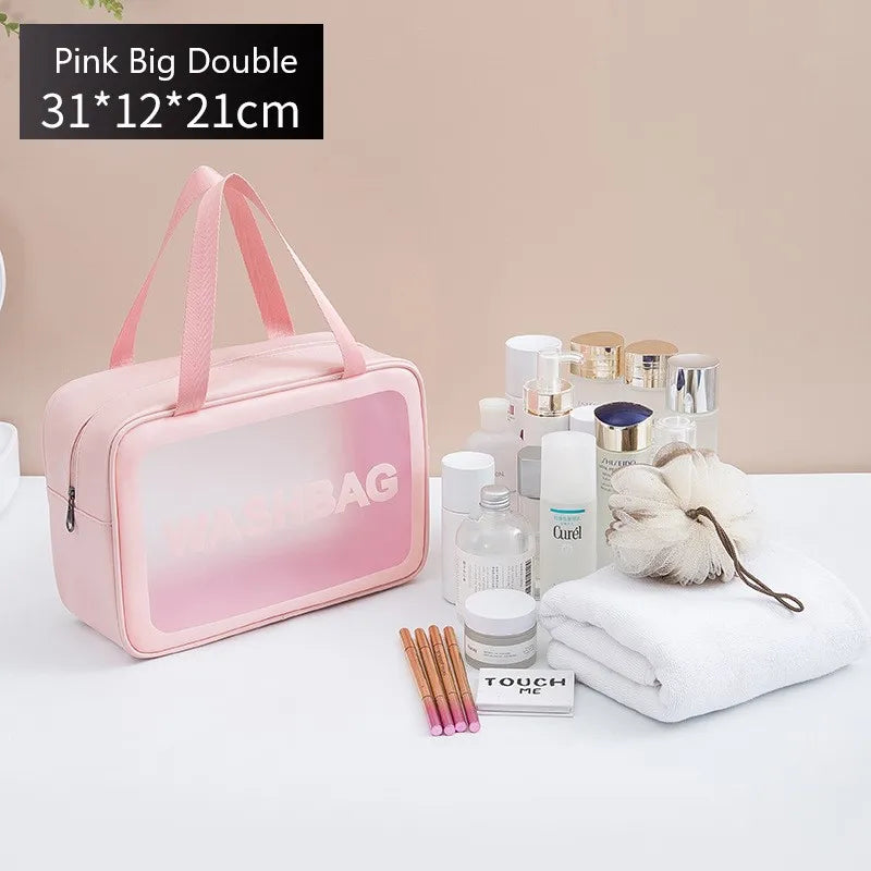 Kawaii Waterproof Travel Makeup Bag 🌟✨ | Cute Transparent Cosmetic Organizer for Women 💖✈️